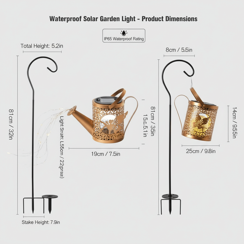 Waterproof Solar Garden Light - Size Measurement Diagram
